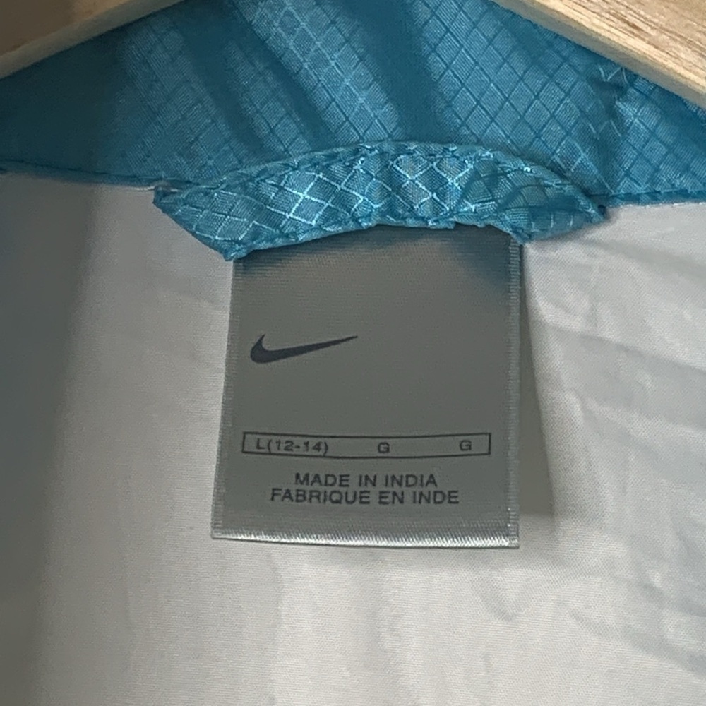 Nike | Vintage Blue White Oversized Classic Swoosh Windbreaker Jacket L 12/14 - Picture 4 of 17